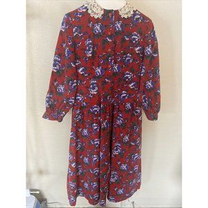 Womens Medium Red Vintage Cottage Core Corduroy Dress Handmade Floral